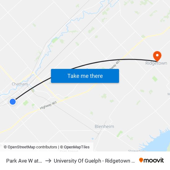 Park Ave W at Atw to University Of Guelph - Ridgetown Campus map