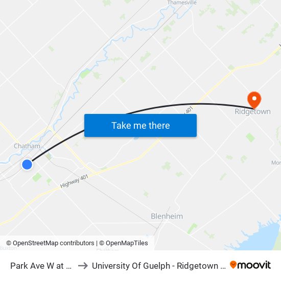 Park Ave W at Berry to University Of Guelph - Ridgetown Campus map