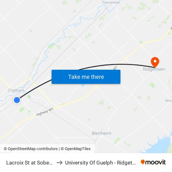 Lacroix St at Sobeys/Edgar to University Of Guelph - Ridgetown Campus map