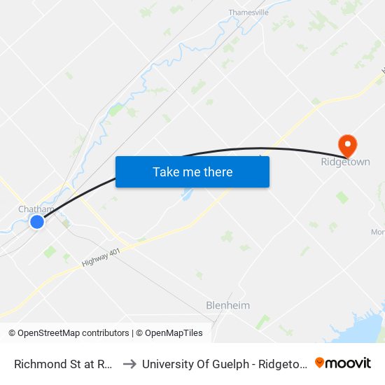 Richmond St at Raleigh St to University Of Guelph - Ridgetown Campus map