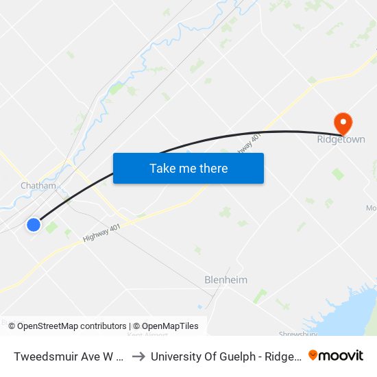 Tweedsmuir Ave W at Braemar to University Of Guelph - Ridgetown Campus map