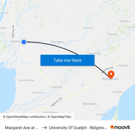 Margaret Ave at Hospital to University Of Guelph - Ridgetown Campus map