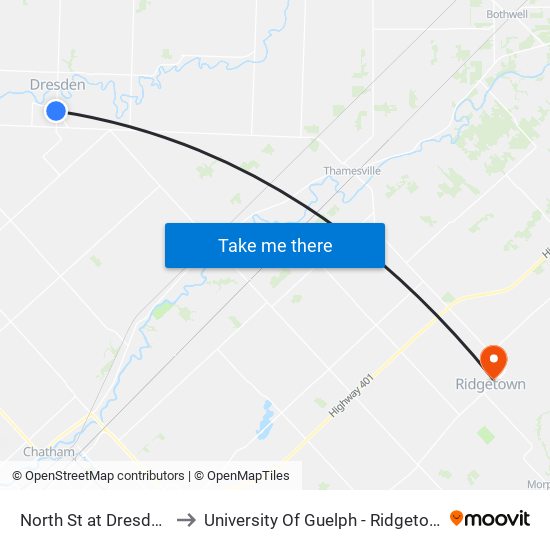 North St at Dresden Arena to University Of Guelph - Ridgetown Campus map