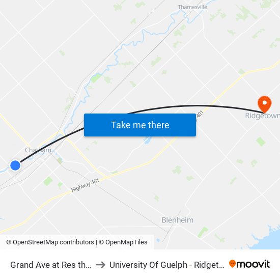 Grand Ave at Res the Thames to University Of Guelph - Ridgetown Campus map