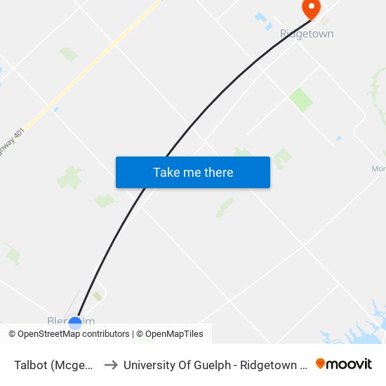 Talbot (Mcgeorge) to University Of Guelph - Ridgetown Campus map