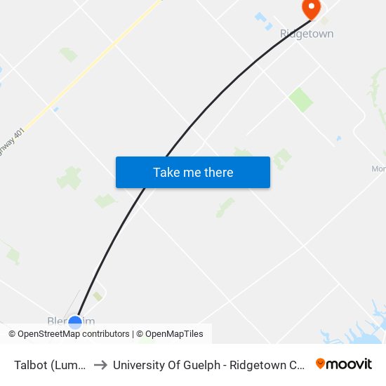 Talbot (Lumley) to University Of Guelph - Ridgetown Campus map