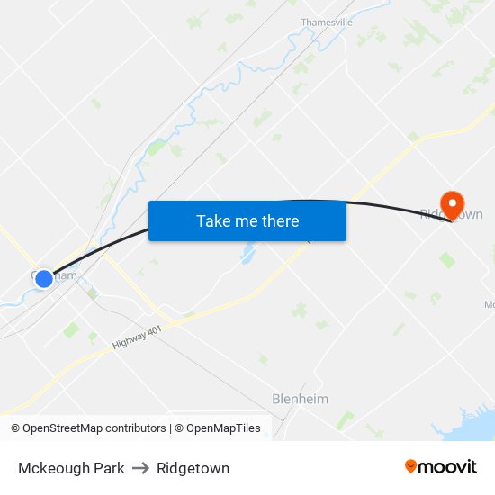 Mckeough Park to Ridgetown map