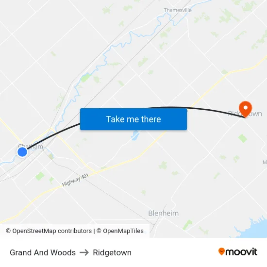 Grand And Woods to Ridgetown map