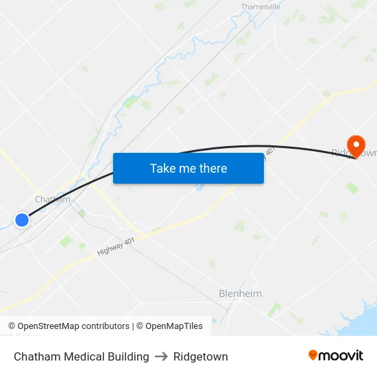 Chatham Medical Building to Ridgetown map
