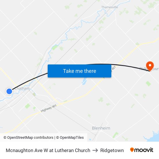 Mcnaughton Ave W at Lutheran Church to Ridgetown map