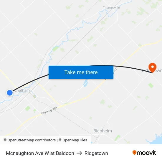 Mcnaughton Ave W at Baldoon to Ridgetown map