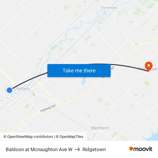 Baldoon at Mcnaughton Ave W to Ridgetown map