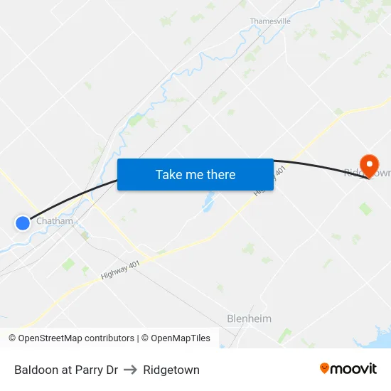 Baldoon at Parry Dr to Ridgetown map
