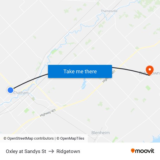 Oxley at Sandys St to Ridgetown map