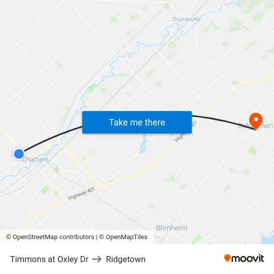 Timmons at Oxley Dr to Ridgetown map