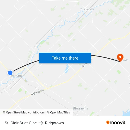 St. Clair St at Cibc to Ridgetown map