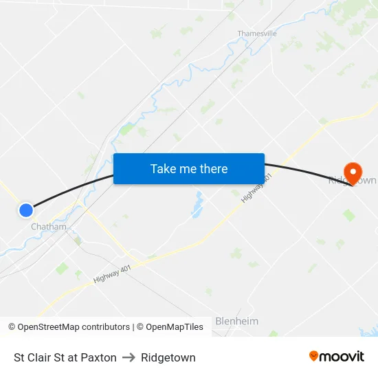 St Clair St at Paxton to Ridgetown map