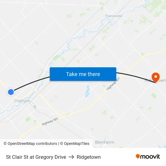 St Clair St at Gregory Drive to Ridgetown map