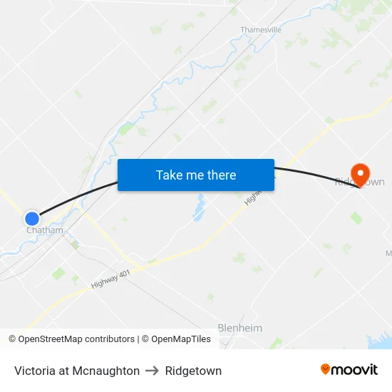 Victoria at Mcnaughton to Ridgetown map