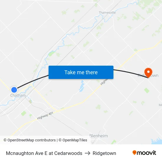 Mcnaughton Ave E at Cedarwoods to Ridgetown map