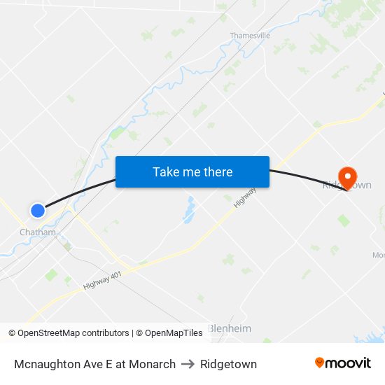 Mcnaughton Ave E at Monarch to Ridgetown map