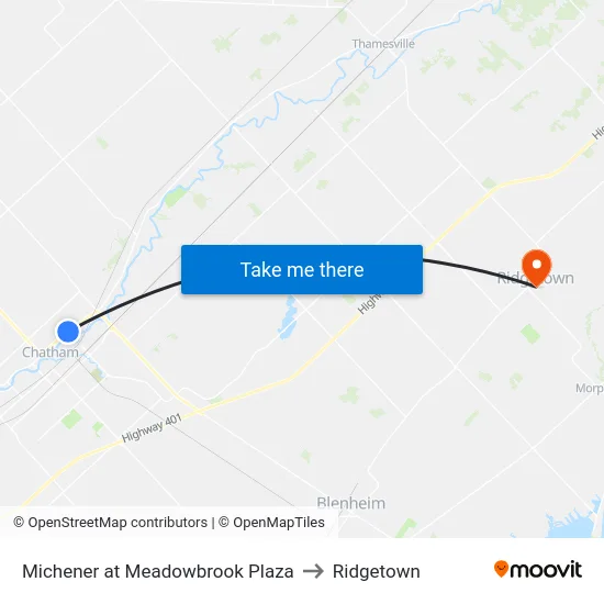 Michener at Meadowbrook Plaza to Ridgetown map