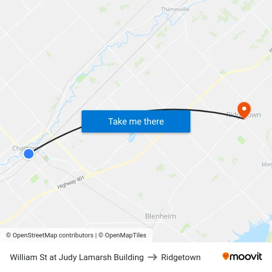 William St at Judy Lamarsh Building to Ridgetown map