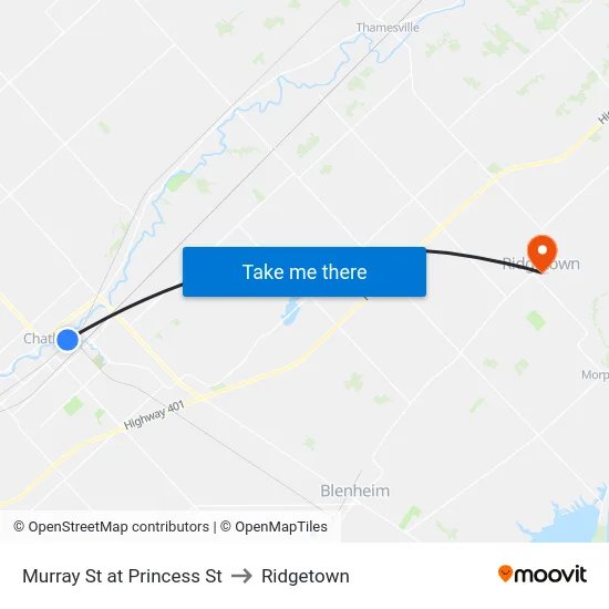 Murray St at Princess St to Ridgetown map