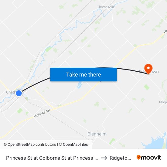 Princess St at Colborne St at Princess St to Ridgetown map