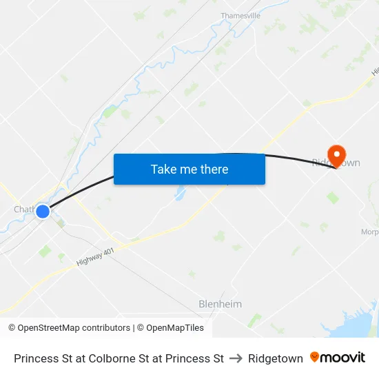 Princess St at Colborne St at Princess St to Ridgetown map