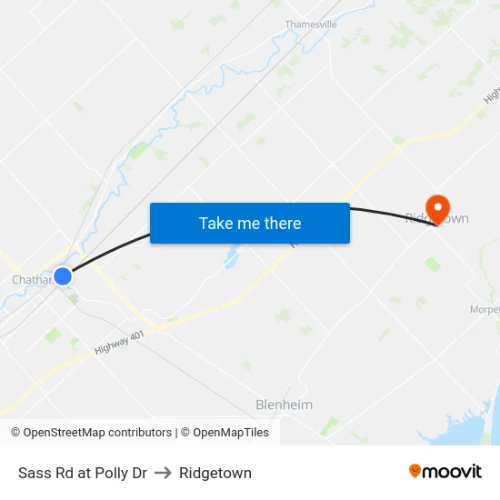 Sass Rd at Polly Dr to Ridgetown map
