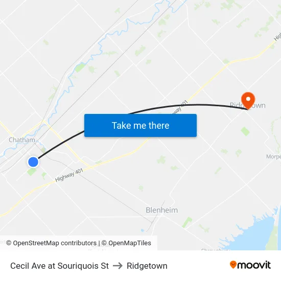 Cecil Ave at Souriquois St to Ridgetown map
