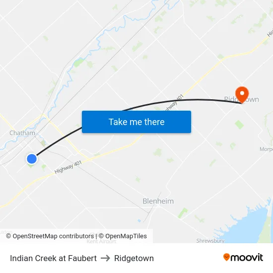 Indian Creek at Faubert to Ridgetown map