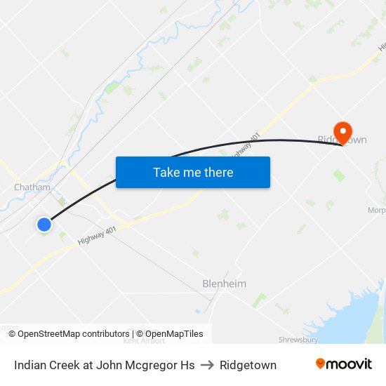 Indian Creek at John Mcgregor Hs to Ridgetown map
