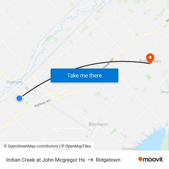 Indian Creek at John Mcgregor Hs to Ridgetown map