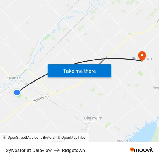 Sylvester at Daleview to Ridgetown map