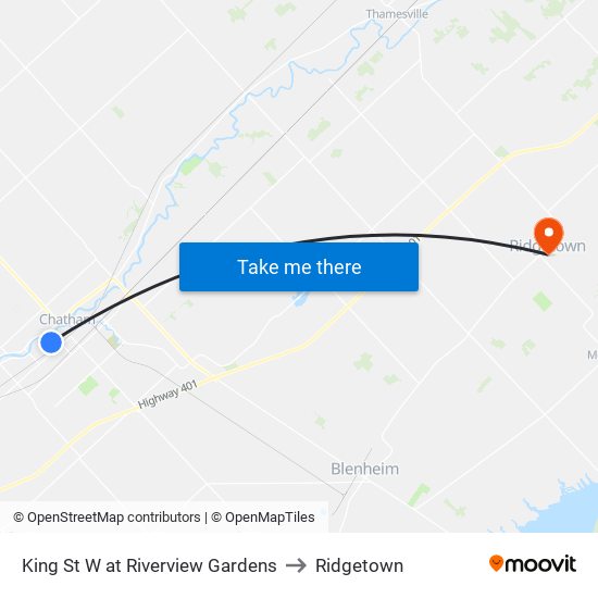 King St W at Riverview Gardens to Ridgetown map