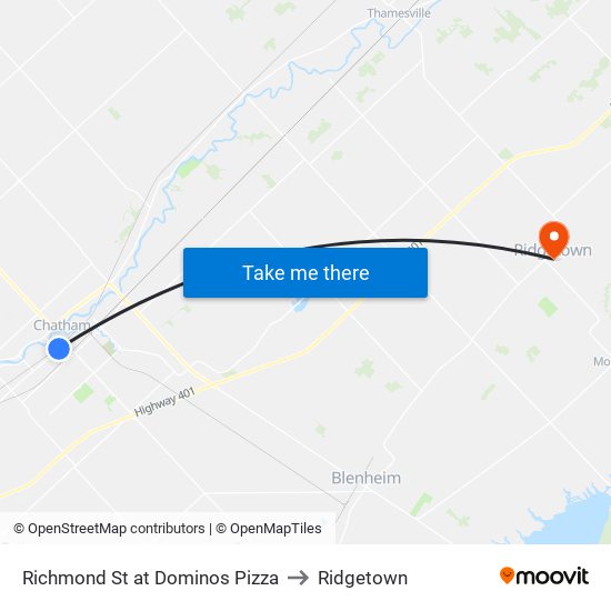 Richmond St at Dominos Pizza to Ridgetown map