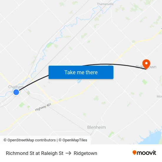 Richmond St at Raleigh St to Ridgetown map