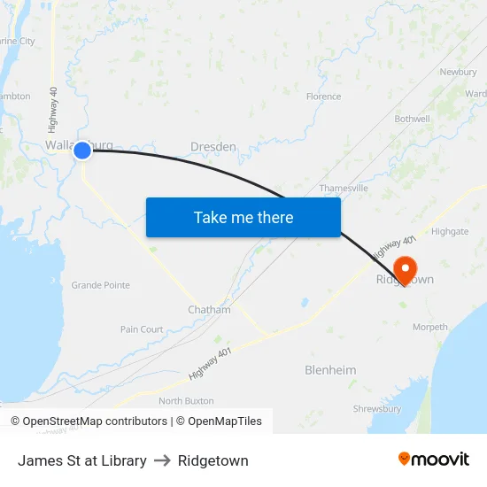 James St at Library to Ridgetown map