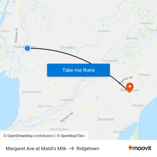 Margaret Ave at Maldi's Milk to Ridgetown map