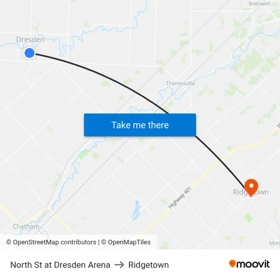 North St at Dresden Arena to Ridgetown map