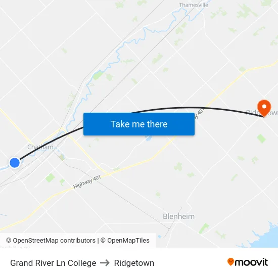 Grand River Ln College to Ridgetown map