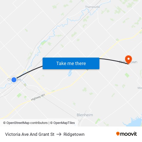 Victoria Ave And Grant St to Ridgetown map