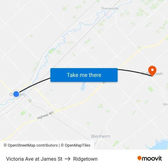 Victoria Ave at James St to Ridgetown map