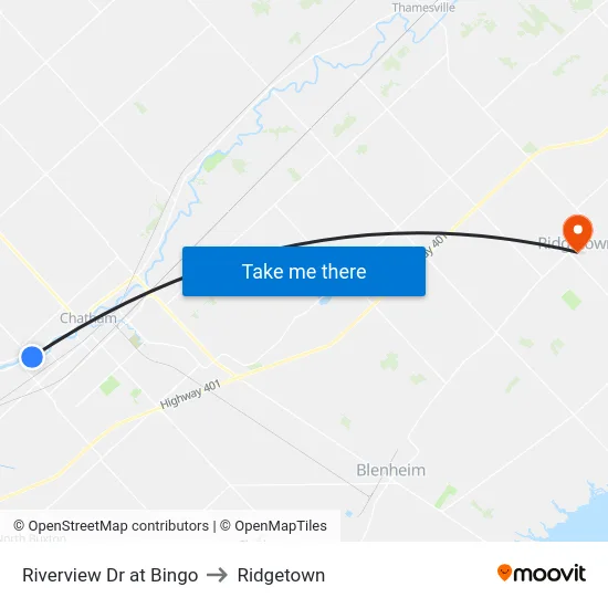 Riverview Dr at Bingo to Ridgetown map