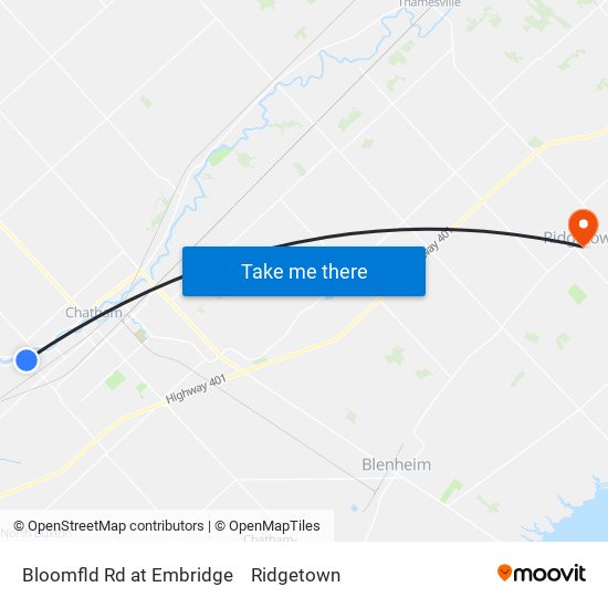 Bloomfld Rd at Embridge to Ridgetown map