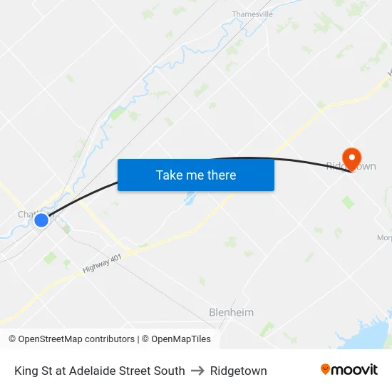King St at Adelaide Street South to Ridgetown map