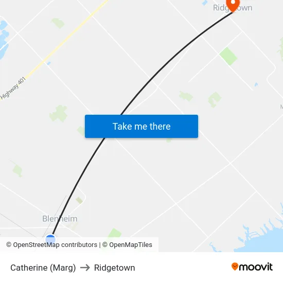 Catherine (Marg) to Ridgetown map