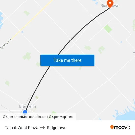 Talbot West Plaza to Ridgetown map